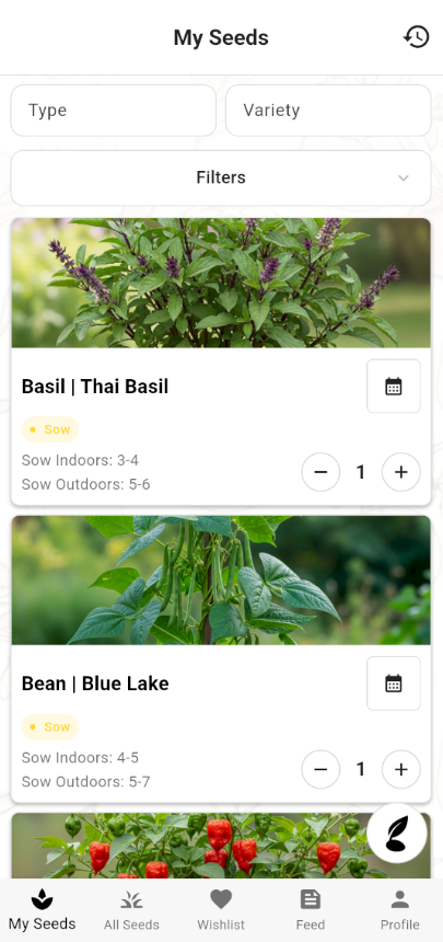 My Seeds collection screen