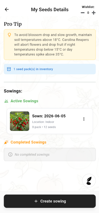 Active sowings screen